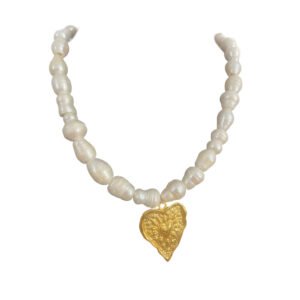 COLLAR PERLA CORAZON ORO